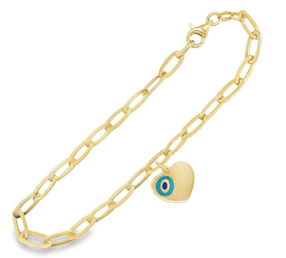 Jai's 14K Yellow Gold Turquoise-accented Heart Chain Bracelet