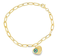 Jai's 14K Yellow Gold Turquoise-accented Heart Chain Bracelet