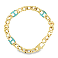 Jai's 14K Yellow Gold Turquoise Links Chain Bracelet