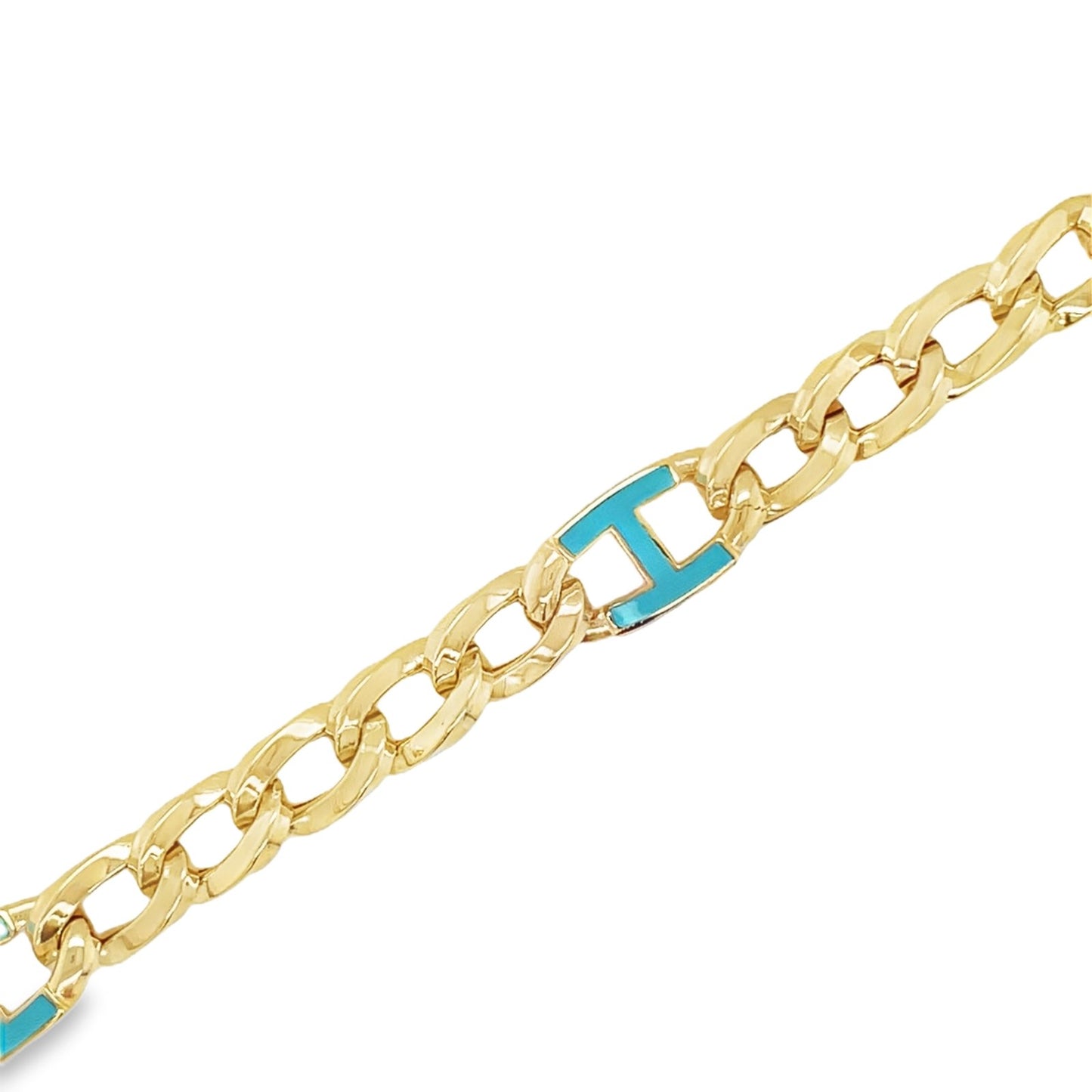 Jai's 14K Yellow Gold Turquoise Links Chain Bracelet
