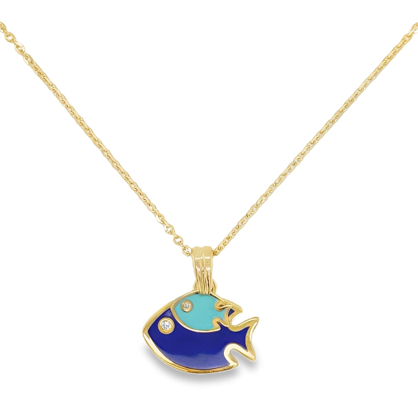 Jai's 14K Yellow Gold Turquoise & Navy Fish Necklace