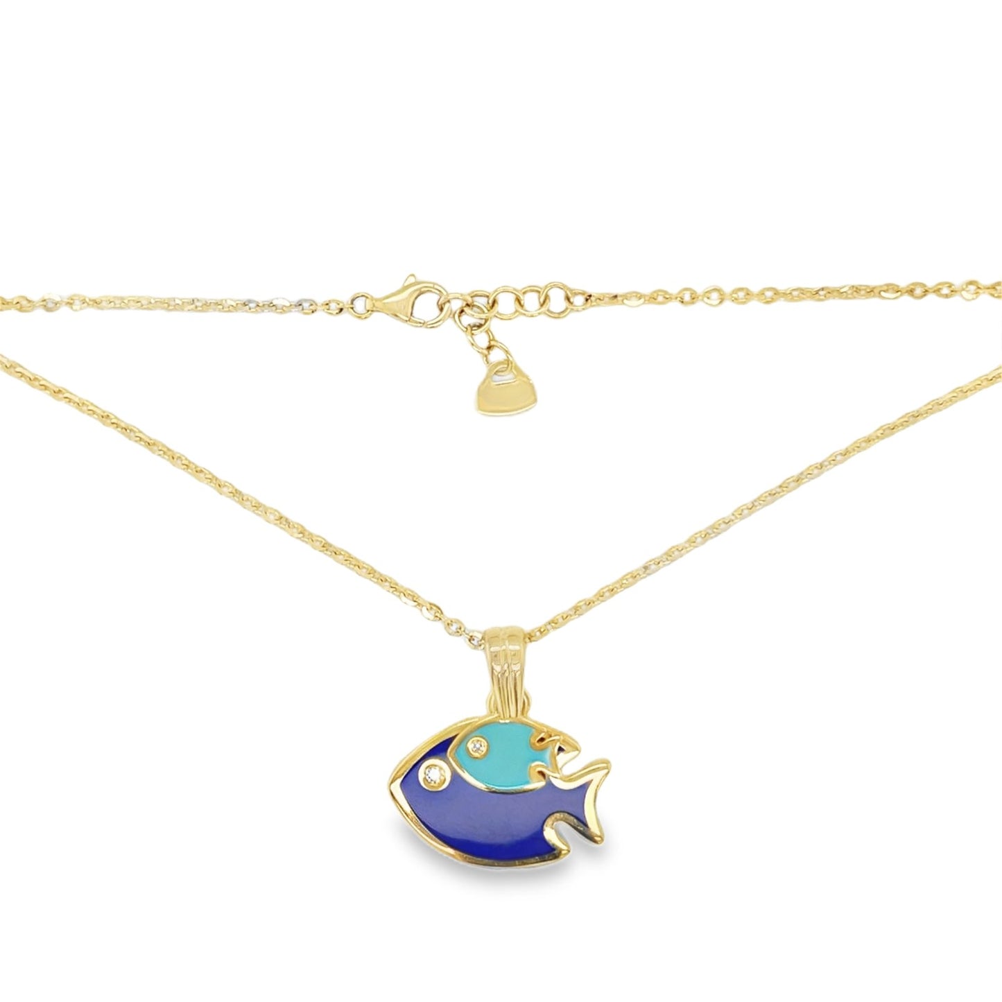 Jai's 14K Yellow Gold Turquoise & Navy Fish Necklace