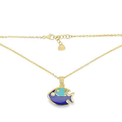 Jai's 14K Yellow Gold Turquoise & Navy Fish Necklace
