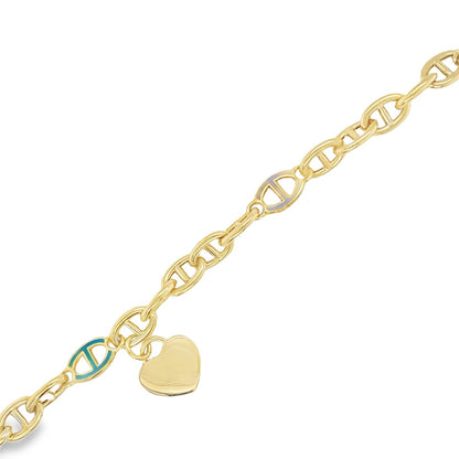 Jai's 14K Yellow Gold Turquoise Links & Heart Chain Bracelet
