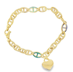Jai's 14K Yellow Gold Turquoise Links & Heart Chain Bracelet