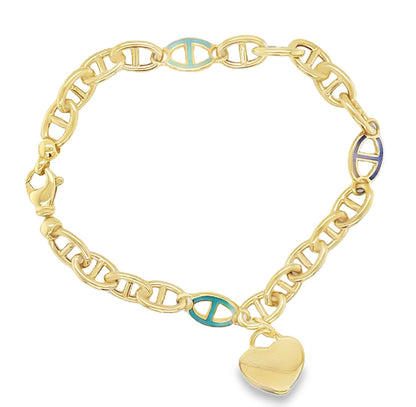 Jai's 14K Yellow Gold Turquoise Links & Heart Chain Bracelet
