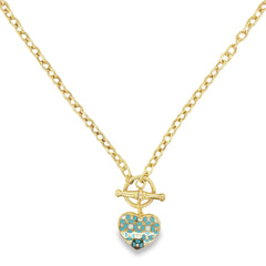 Jai's 14K Yellow Gold Turquoise & White Floral Heart Necklace