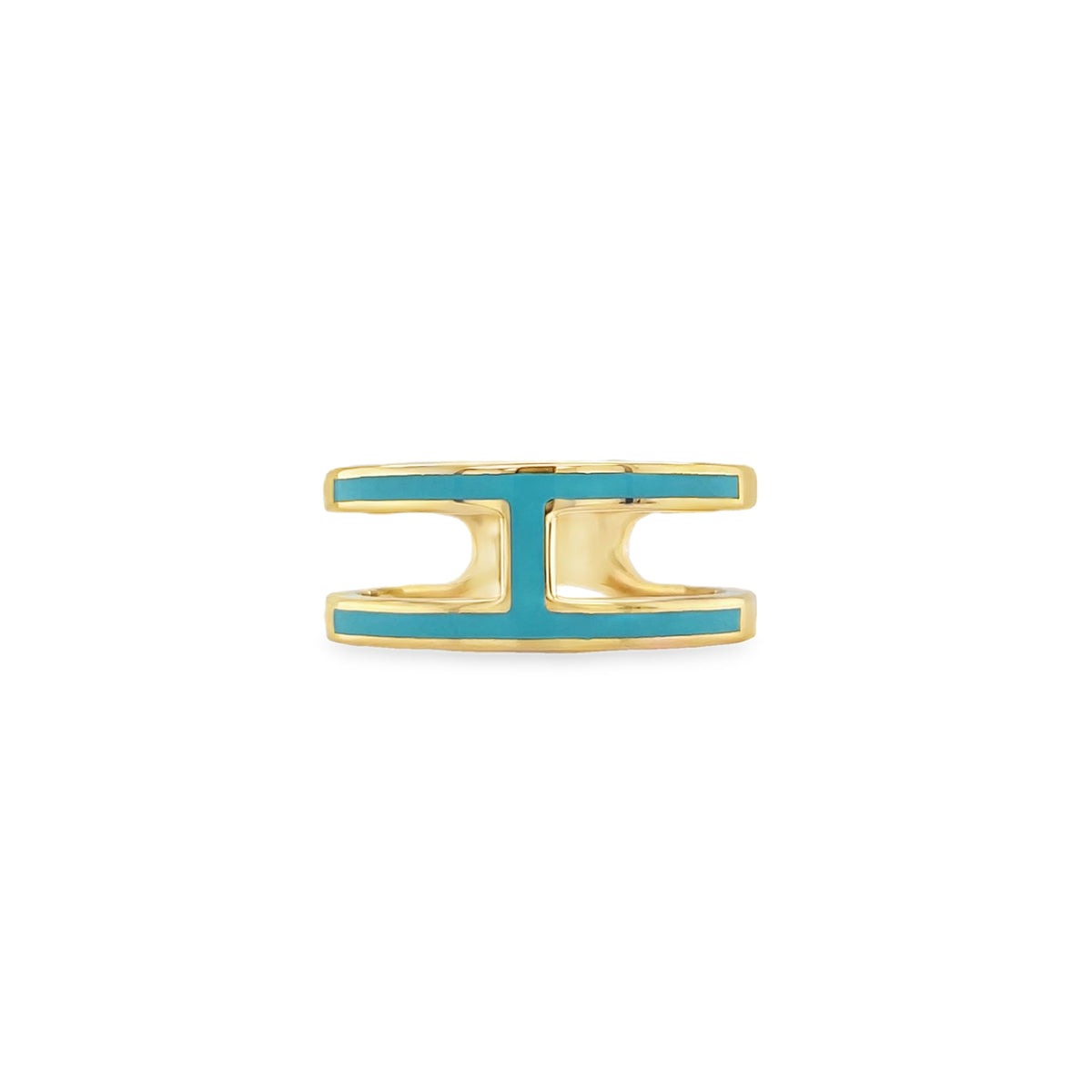 Jai's 14K Yellow Gold Two-row Turquoise Ring