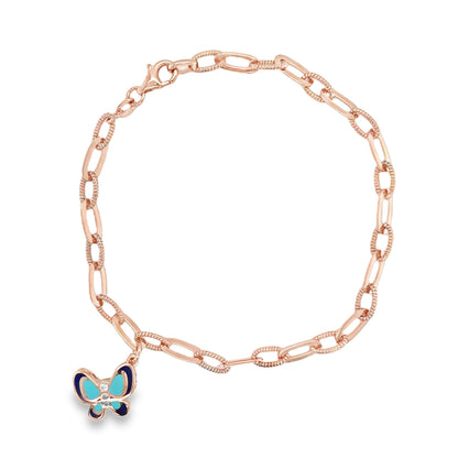 Jai's 14K Rose Gold Butterfly & Paperclip Chain Bracelet