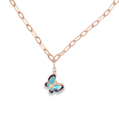 Jai's 14K Rose Gold Turquoise Butterfly Necklace