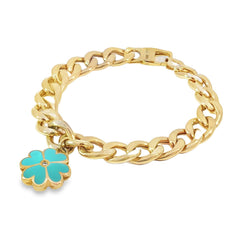 Jai's 14K Yellow Gold Turquoise Clover Curb Chain Bracelet