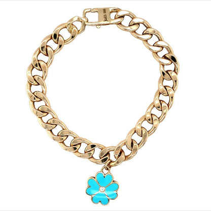 Jai's 14K Yellow Gold Turquoise Clover Curb Chain Bracelet