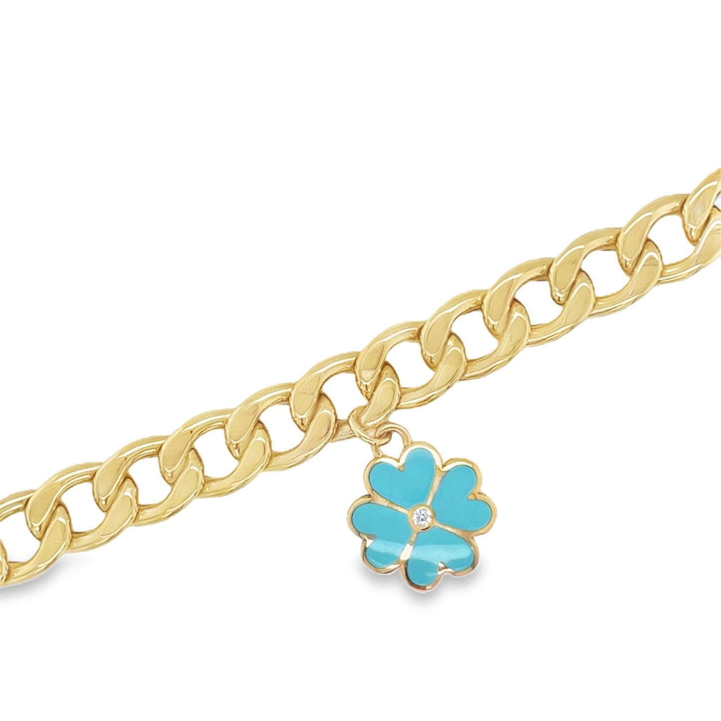 Jai's 14K Yellow Gold Turquoise Clover Curb Chain Bracelet