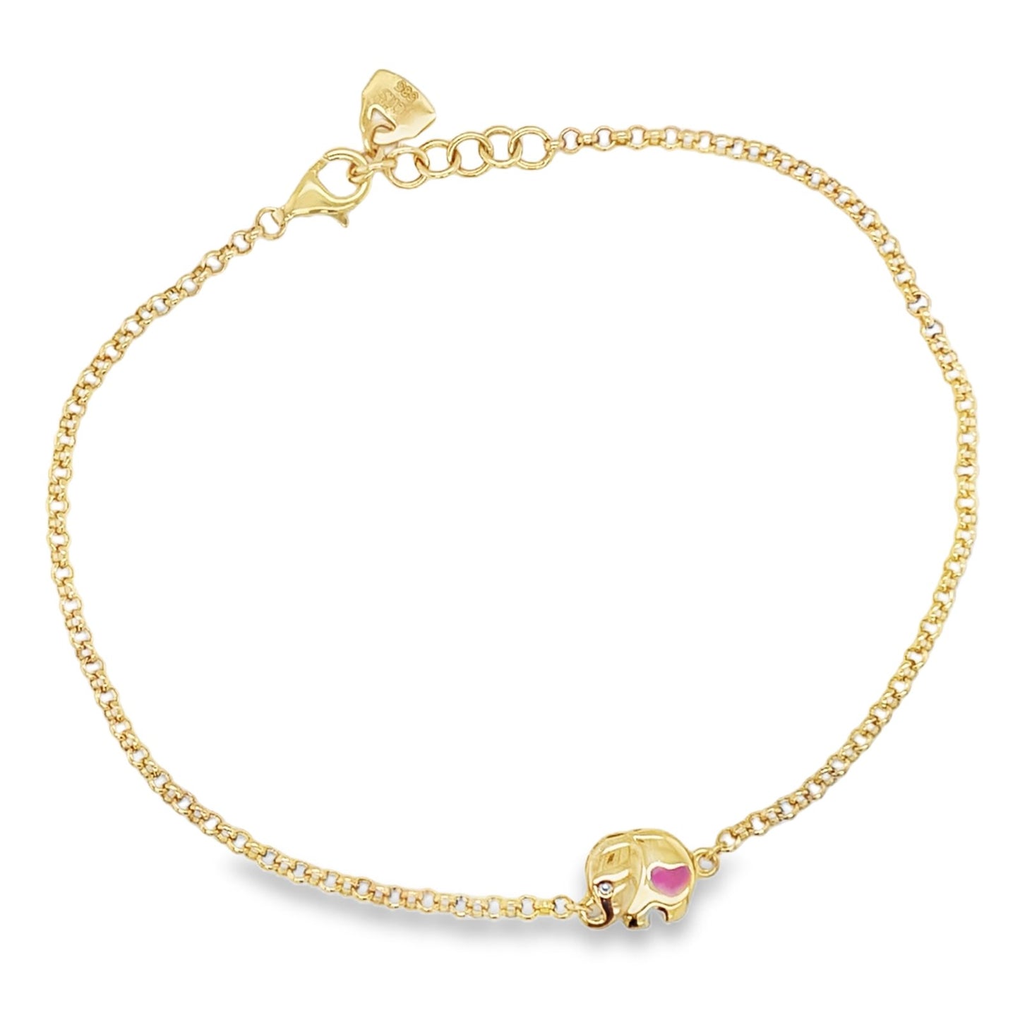 Jai's 14K Yellow Gold Pink Elephant Anklet - 9"