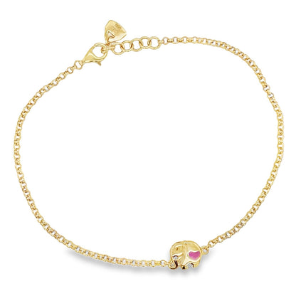 Jai's 14K Yellow Gold Pink Elephant Anklet - 9"