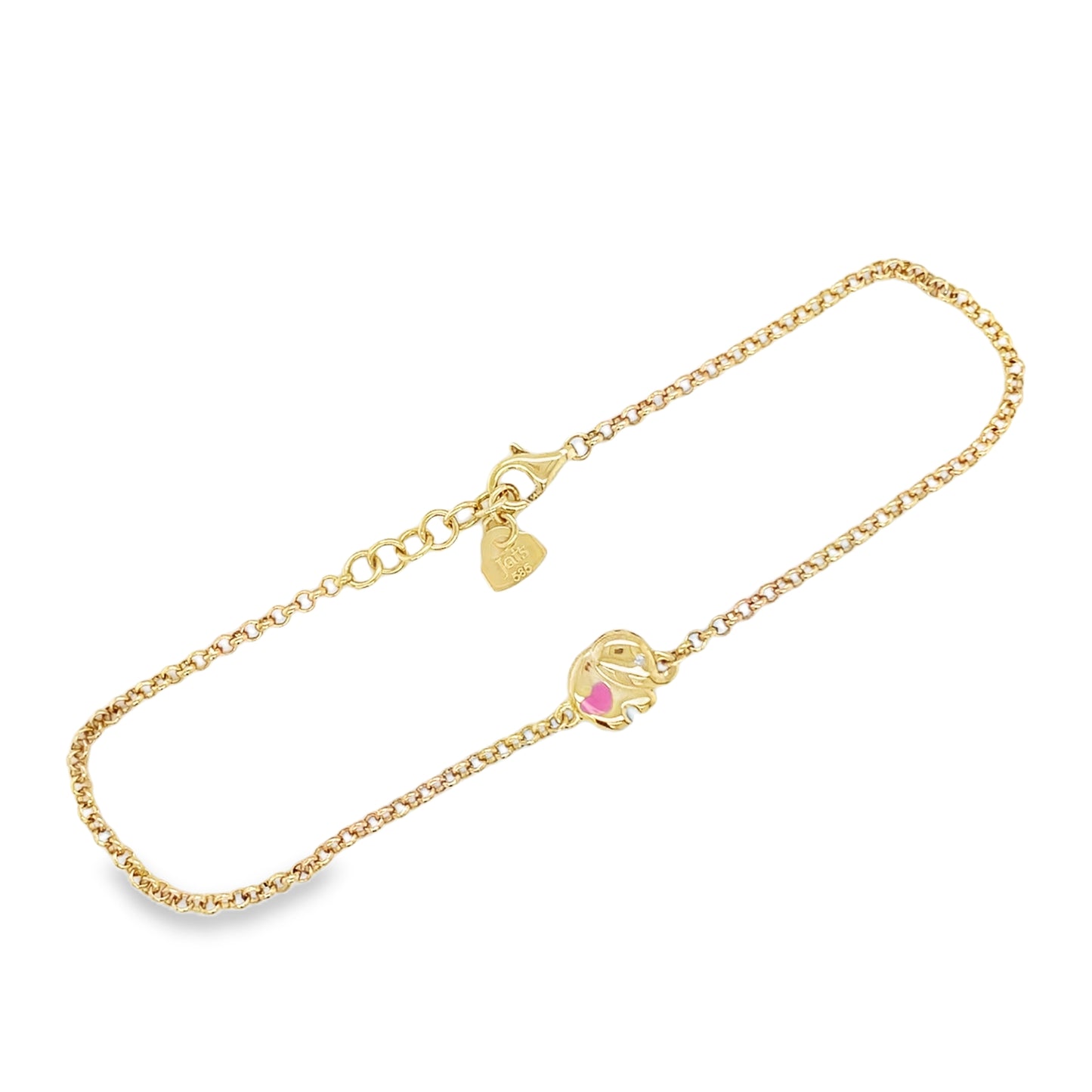 Jai's 14K Yellow Gold Pink Elephant Anklet - 9"