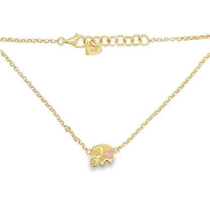 Jai's 14K Yellow Gold Petite Pink Elephant Necklace - 14"