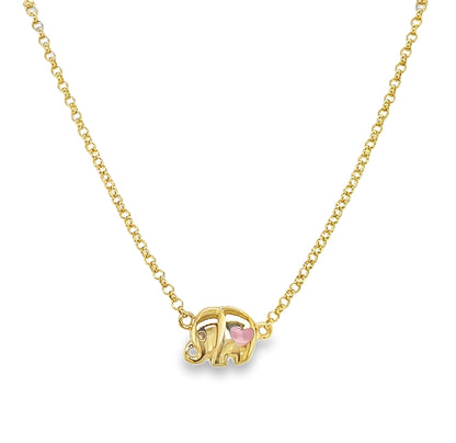 Jai's 14K Yellow Gold Petite Pink Elephant Necklace - 14"