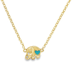 Jai's 14K Yellow Gold Petite Turquoise Elephant Necklace - 14"