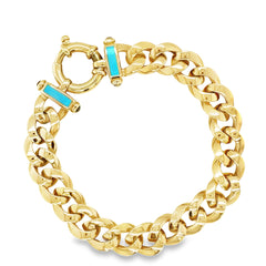 Jai's 14K Yellow Gold Turquoise Clasp & Curb Chain Bracelet