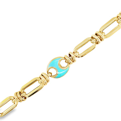 Jai's 14K Yellow Gold Turquoise Charm Chain Bracelet