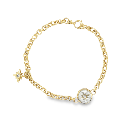 Jai's 14K Yellow Gold Mother-of-Pearl Compass & Charm Chain Bracelet