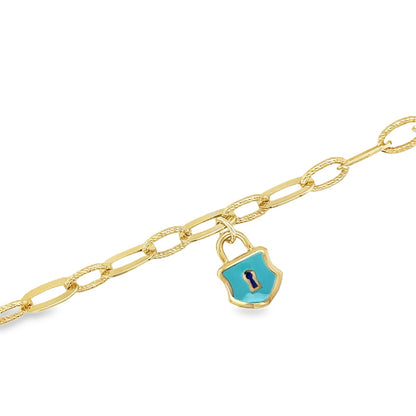 Jai's 14K Yellow Gold Turquoise Lock Chain Bracelet