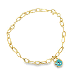 Jai's 14K Yellow Gold Turquoise Lock Chain Bracelet