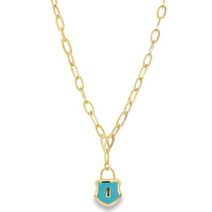 Jai's 14K Yellow Gold Turquoise Lock Charm Necklace