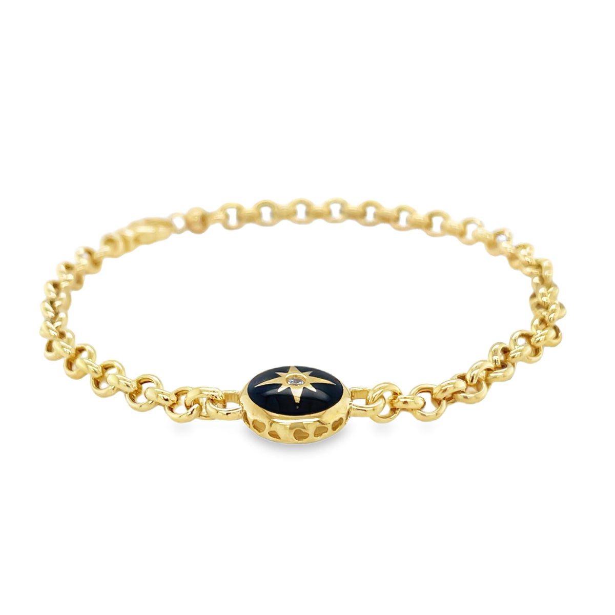 Jai's 14K Yellow Gold Black Compass Chain Bracelet - 7.5"