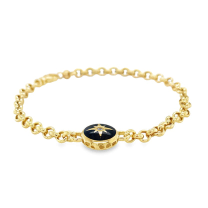 Jai's 14K Yellow Gold Black Compass Chain Bracelet - 7.5"