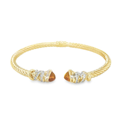 Jai's 14K Yellow Gold Twisted Orange Gemstone Bangle