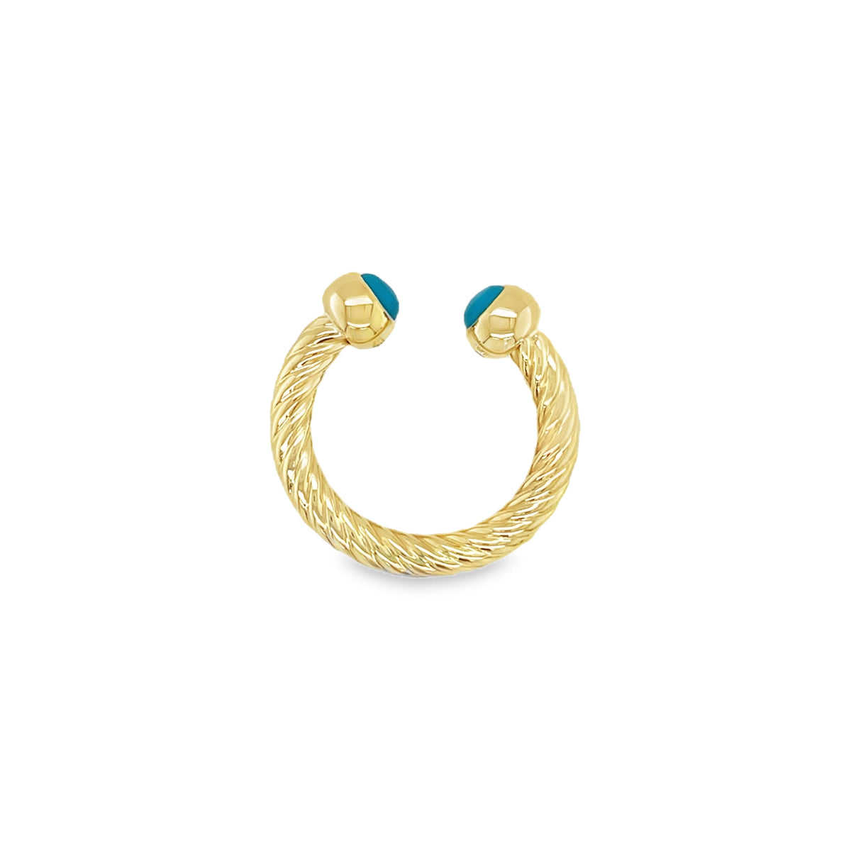 Jai's 14K Yellow Gold Twisted Open-band Turquoise Ring
