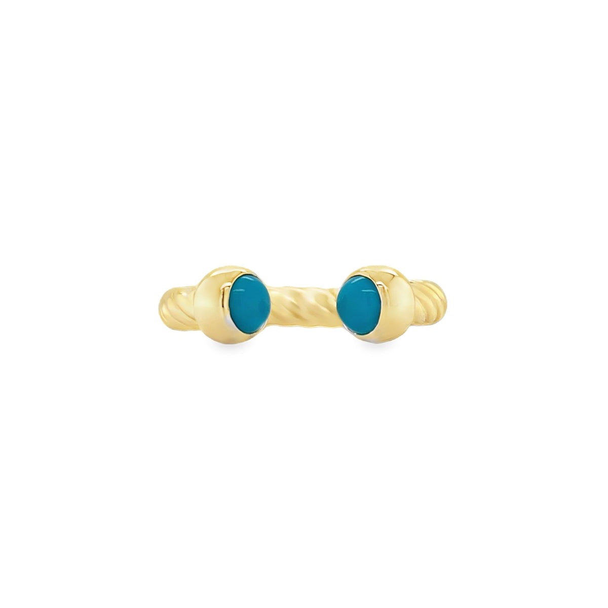 Jai's 14K Yellow Gold Twisted Open-band Turquoise Ring