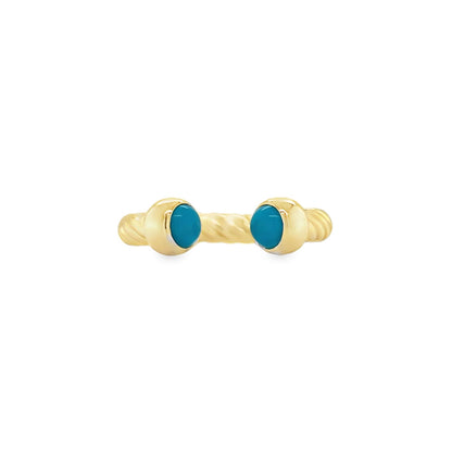 Jai's 14K Yellow Gold Twisted Open-band Turquoise Ring