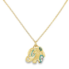 Jai's 14K Yellow Gold Turquoise Elephant Necklace - 18"