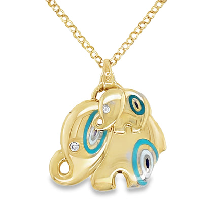 Jai's 14K Yellow Gold Turquoise Elephant Necklace - 18"