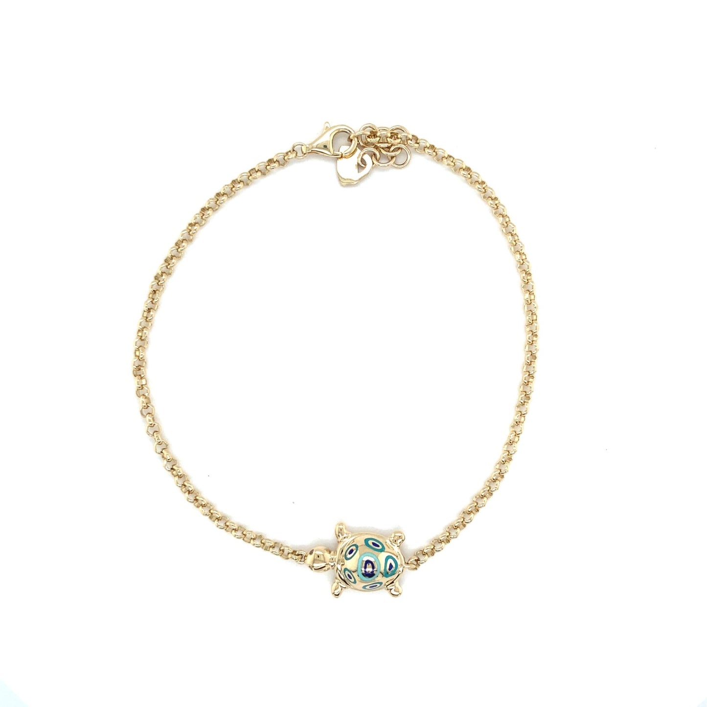 Jai's 14K Yellow Gold Turquoise Turtle Anklet - 9"