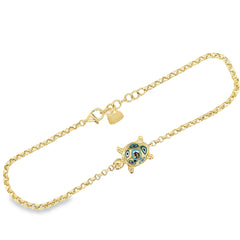 Jai's 14K Yellow Gold Turquoise Turtle Anklet - 9"