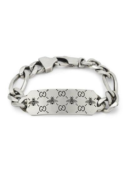 Gucci's Silver GG & Bee Tag Chain Bracelet