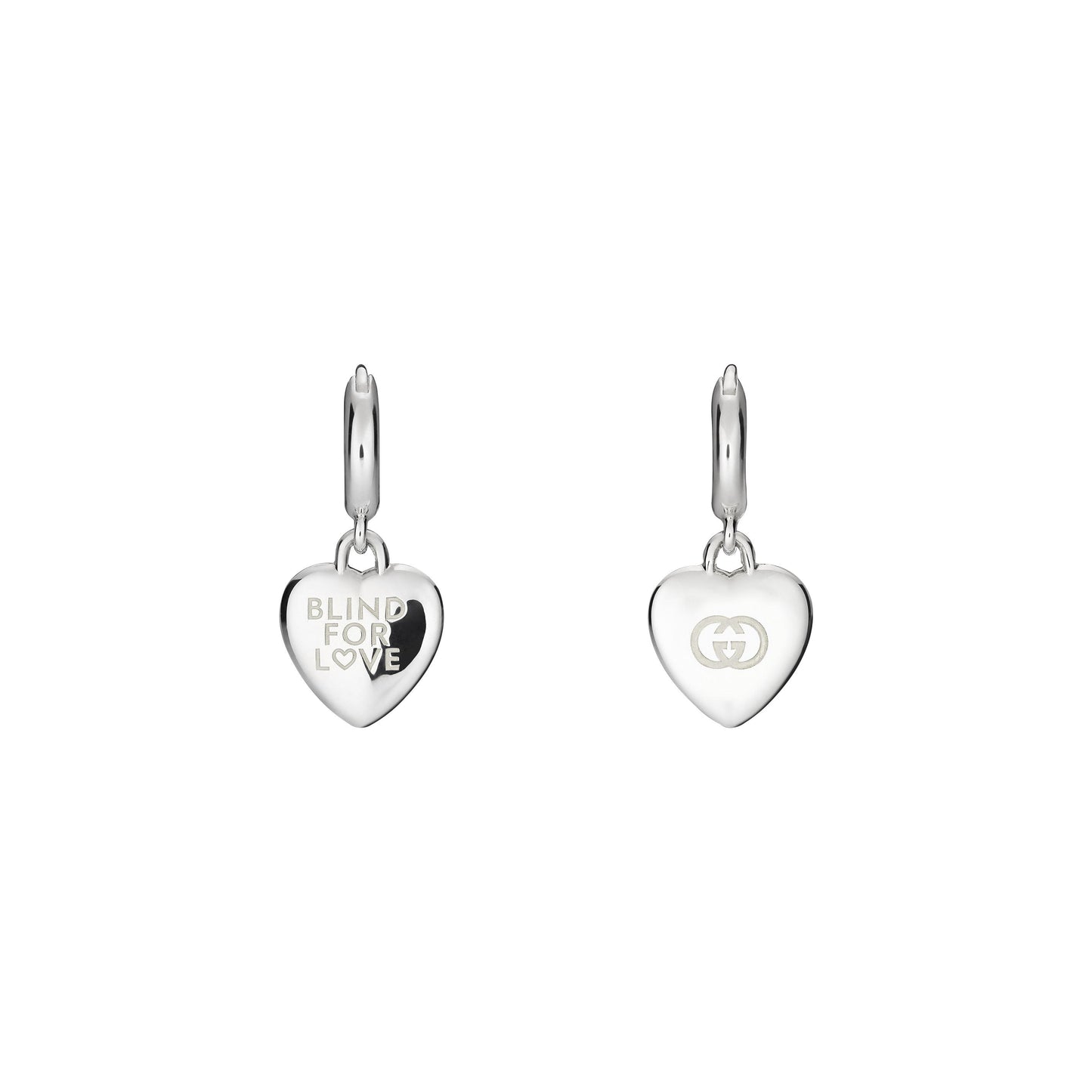 Gucci's Silver Blind For Love Heart Drop Earrings