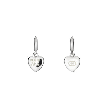 Gucci's Silver Blind For Love Heart Drop Earrings