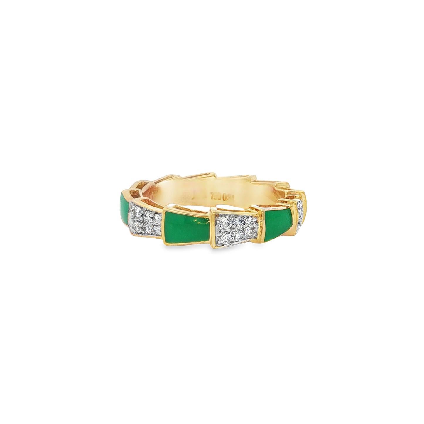 Jai's 18K Yellow Gold Diamond & Green Enamel Ring